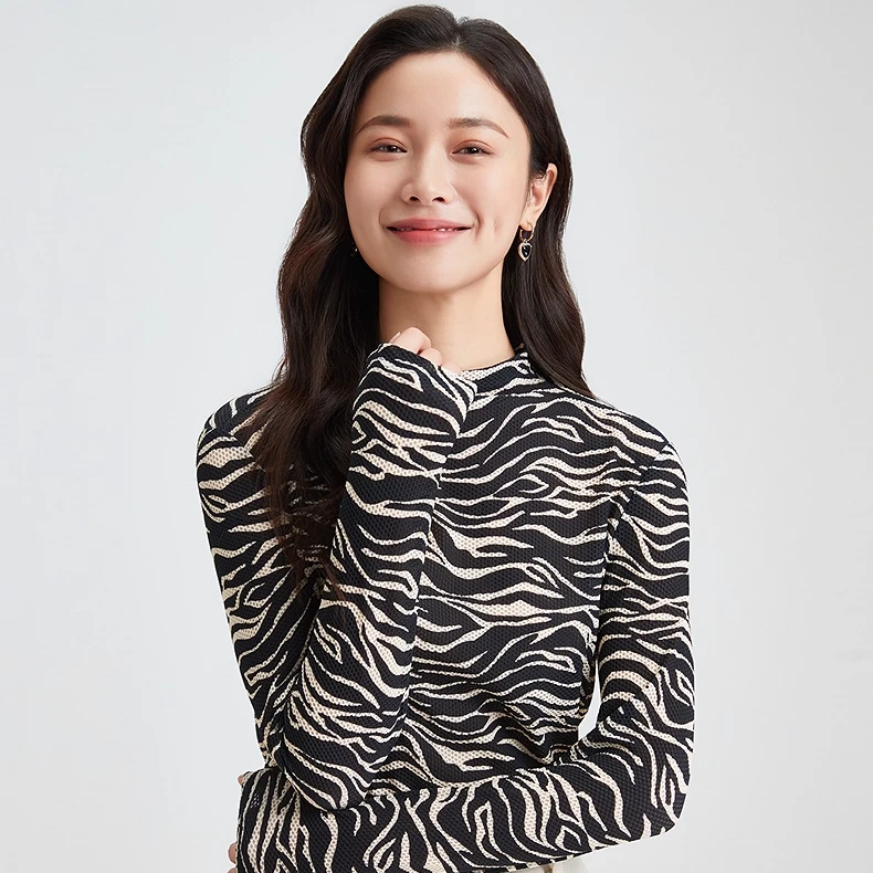 【羊羊专属】时尚斑马纹气质弹力打底衫女小衫上衣KD04319W0