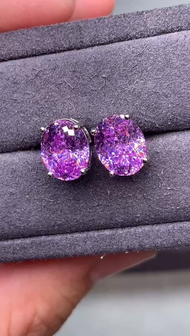 银S925镶嵌耳钉紫色碧玺2222