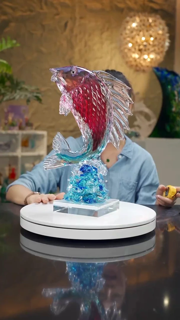 手工艺品琉璃金红蓝鲤鱼摆件