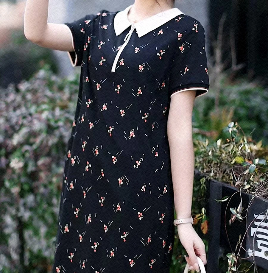 2025夏款宽松洋气显瘦修身印花翻领遮肚时尚网红洋气炸街女装508