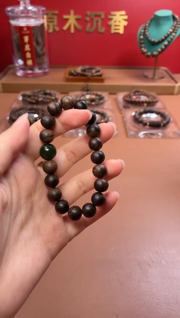 沉香手串沉水越南芽庄黄棋10玉化瘿子瘤疤单圈