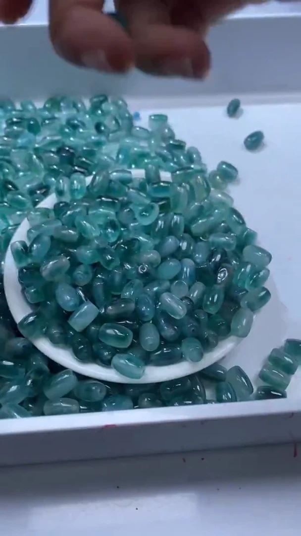 颈饰未镶嵌石英岩玉A532-蓝飘花桶珠12*8mm*15颗