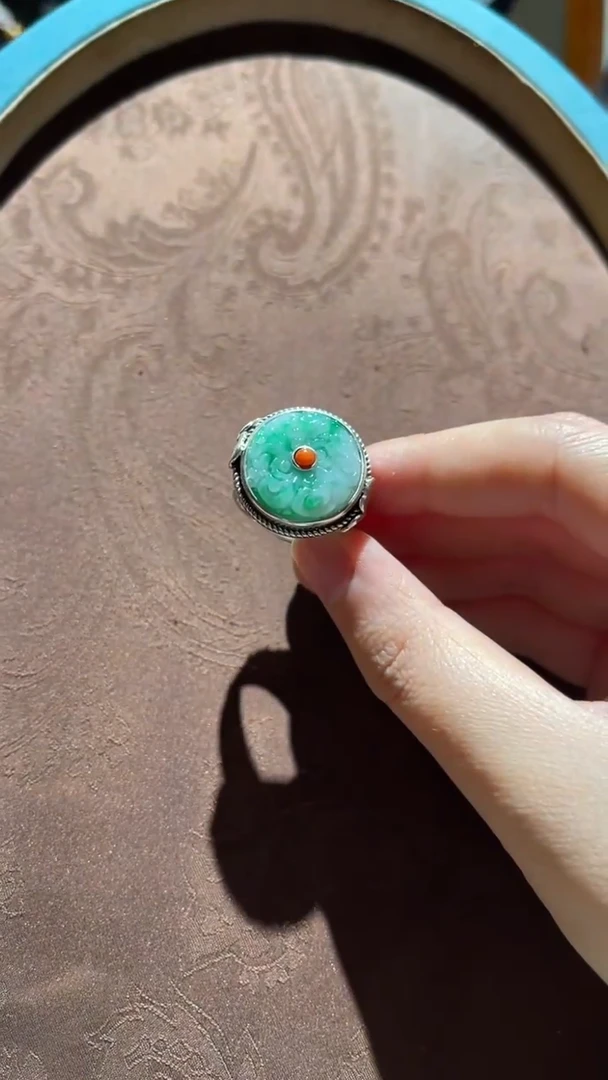 银S925镶嵌戒指翡翠红翡绿翠