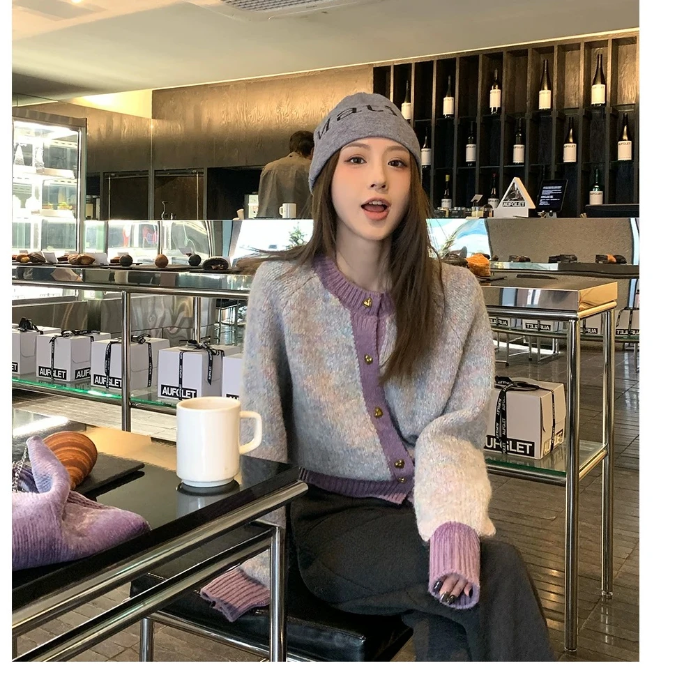 【复古清新毛衣】颜色巨美 彩色针织撞色爱心纽扣加厚毛衣女 16389-