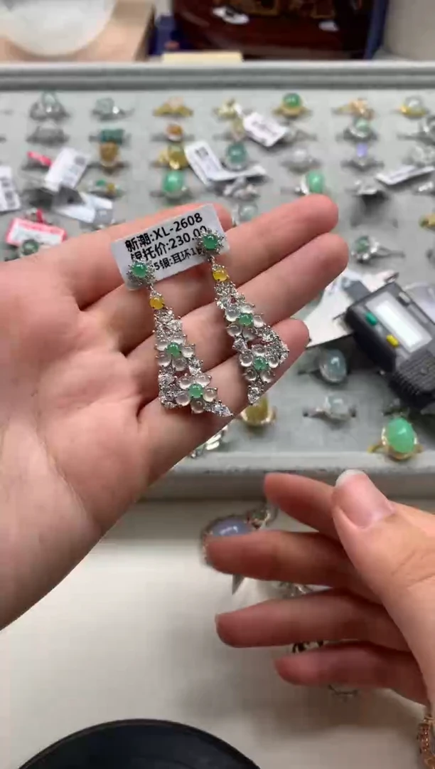 银S925镶嵌戒指翡翠耳饰7