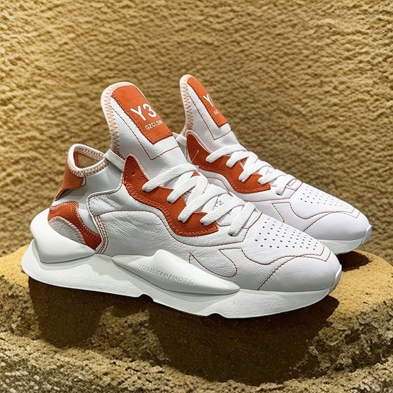 Y3GZCLSW秋冬潮牌男鞋白橙真皮休闲鞋网红拼色老爹鞋女超火运动鞋