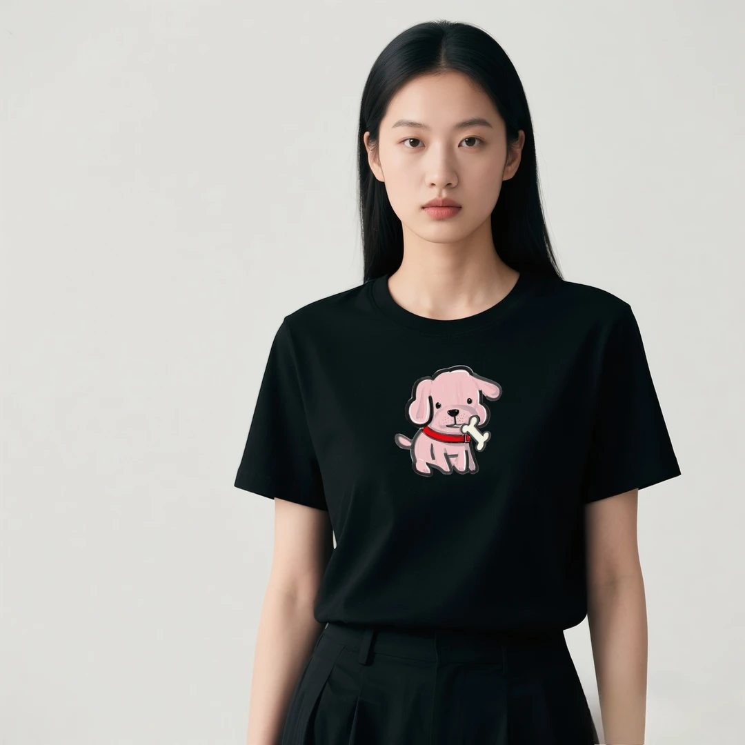 WPRA潮牌短袖可爱小狗印花夏季新款趣味插画情侣T恤宽松纯棉上衣