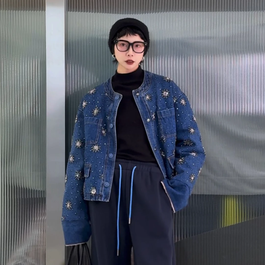 LYXZ冬季新款时尚洋气圆领保暖羽绒服牛仔外套75997