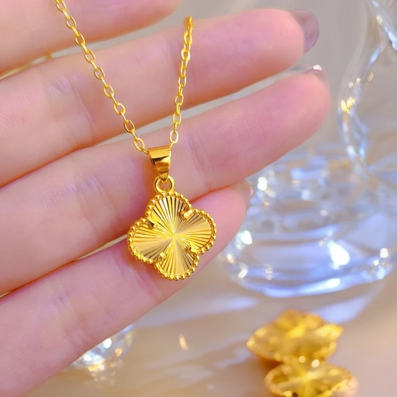 铜合金项链 新镭射四叶草项链美（拍一发二送五花四叶草手链）镀K金