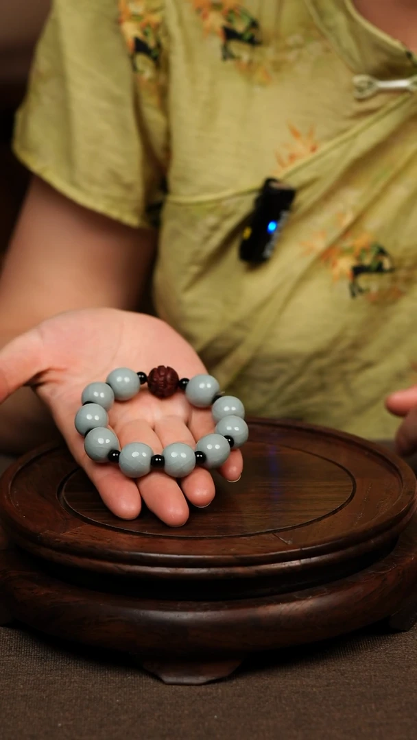 瓷片天青色手串男款