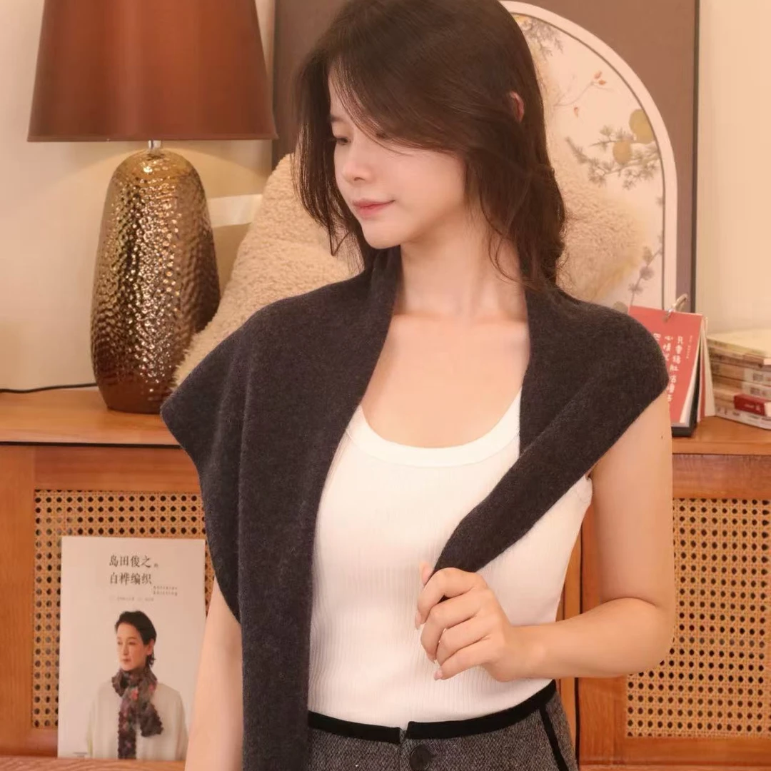 100%纯羊绒薄冬季保暖秋冬网红韩版围巾纯色三角小披肩头巾女款