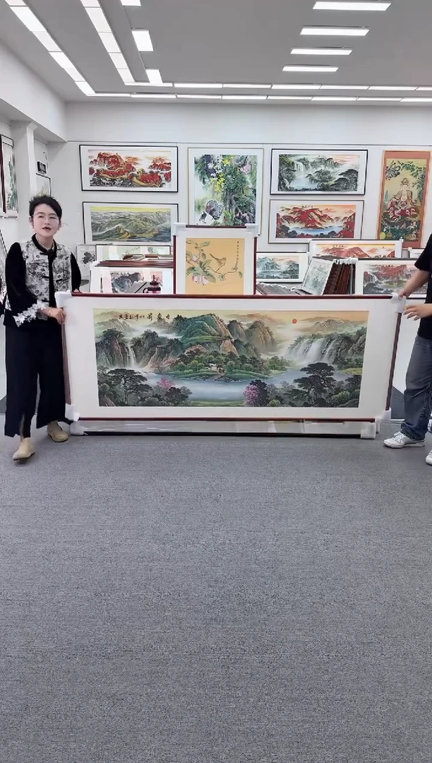 国画手绘 旭日东升 219*88