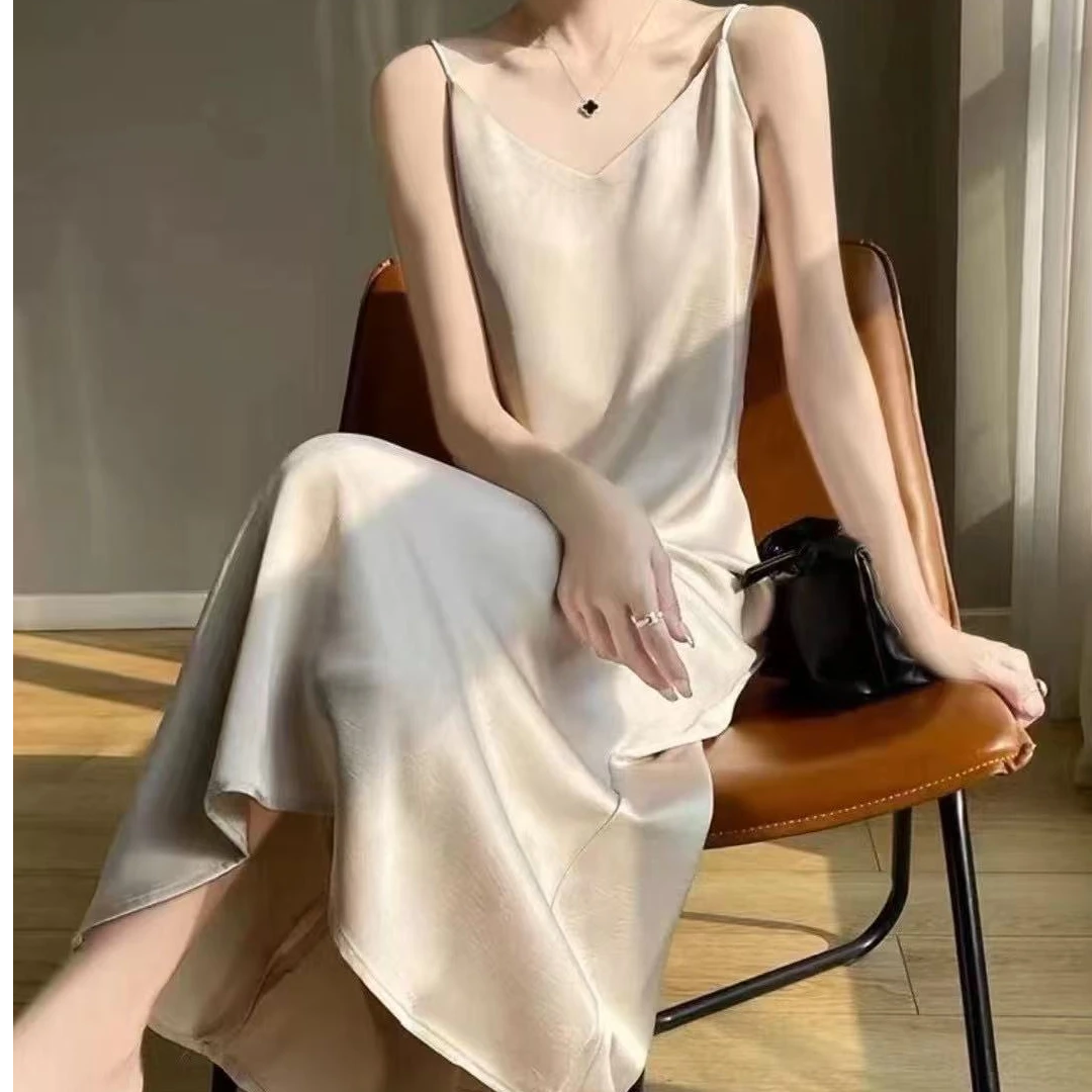 【背心裙】新款纯色修身百搭夏季显瘦遮肚背心吊带连衣裙1125