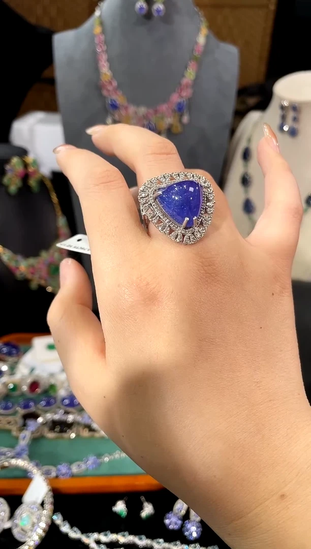 坦桑石戒指银S925镶嵌戒指