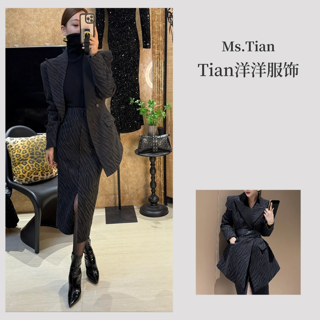 洋洋YANGYANG 韩系气质暗豹纹设计师西服