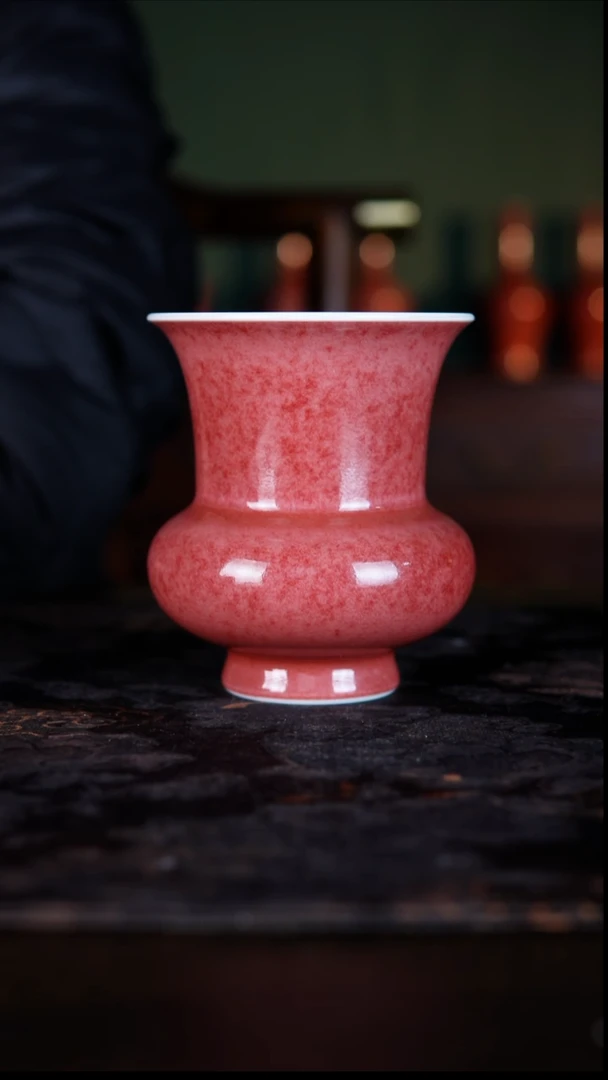 杯子白泥高温铜红釉豇豆红