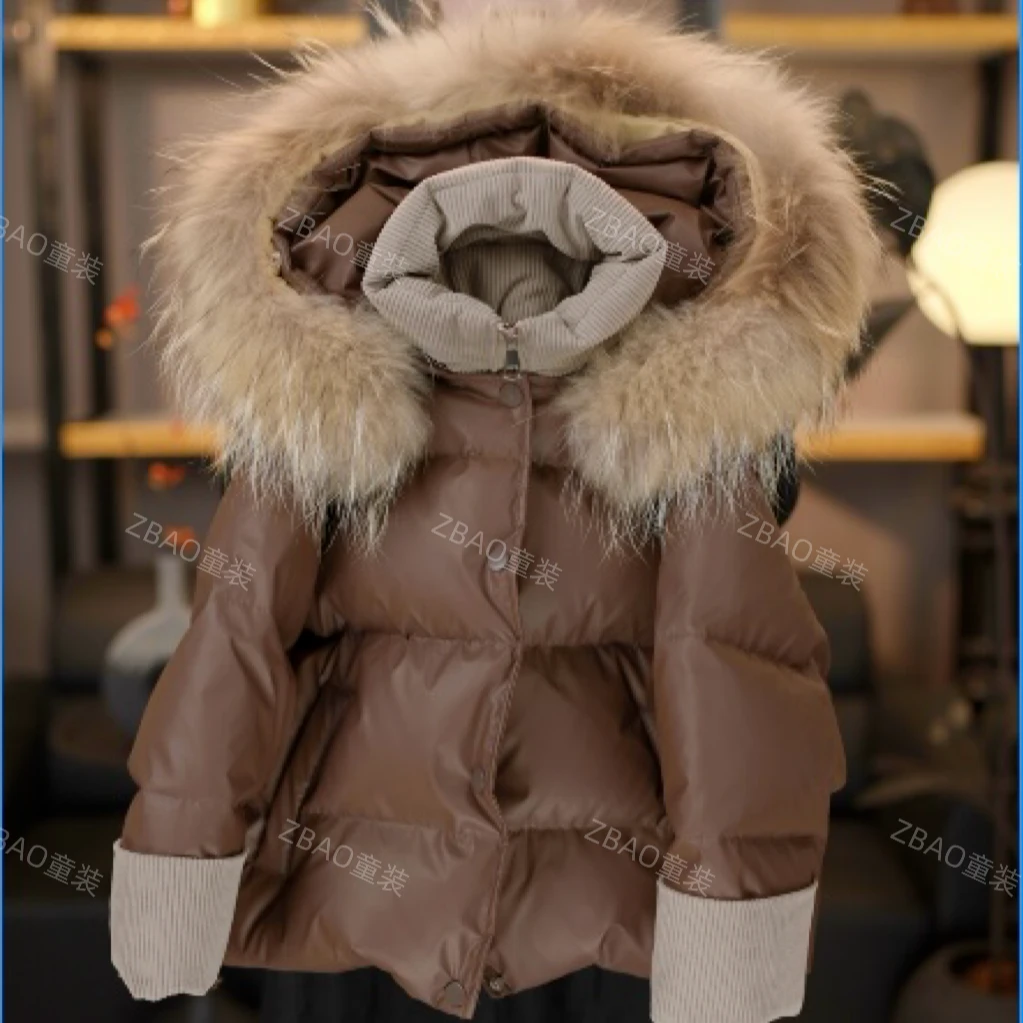 【现货48H】珍宝推荐儿童男女童中性百搭加厚大毛领假两件羽绒服