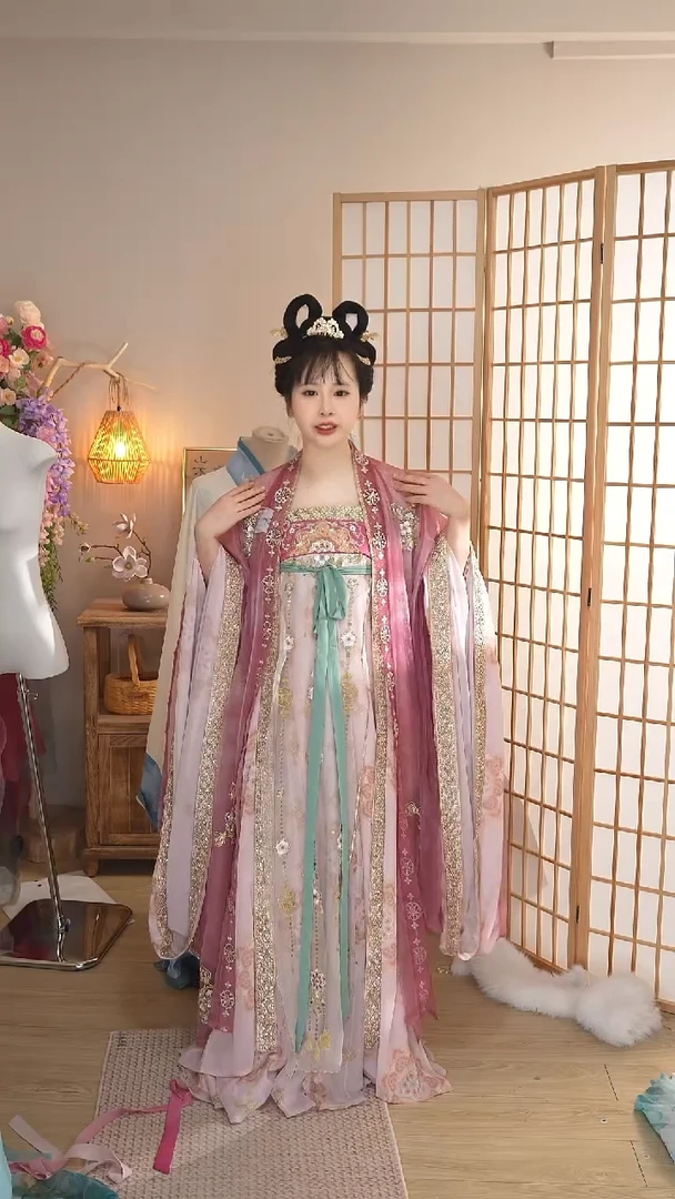 粉色大袖+齐胸裙三件套 不退换