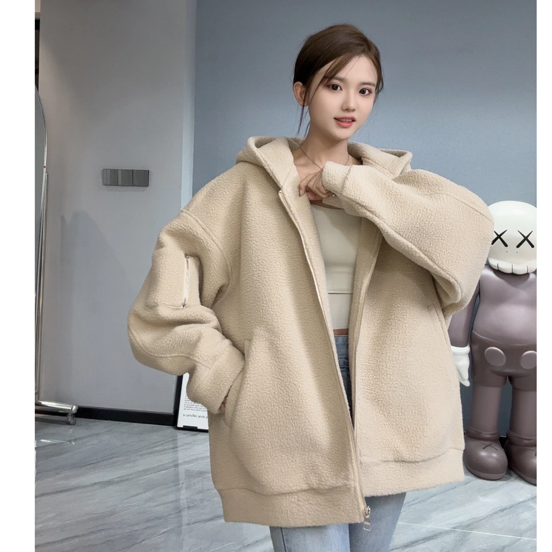【安童森定制】连帽韩版短款休闲重磅加厚羊羔绒卫衣外套百搭8178