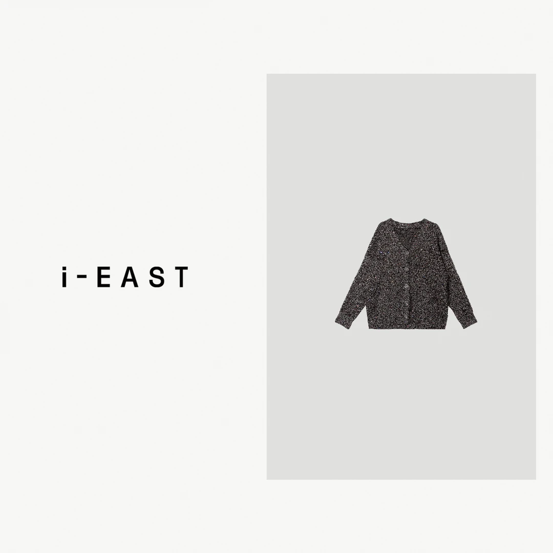 i-EAST 黑曜毛衣~撞色钩织彩色亮片毛衣开衫-4D WT97