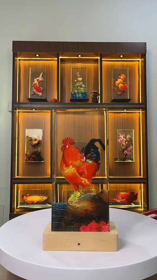 人造水晶外画大红公鸡24/11/5+底座