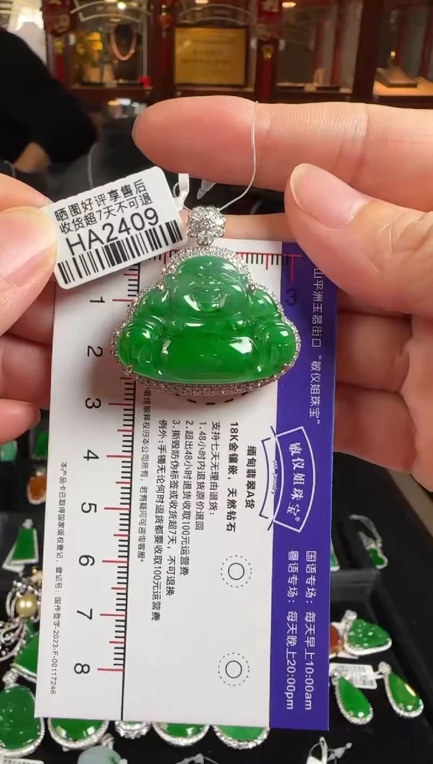 颈饰18K金镶嵌翡翠HA2409冰辣绿佛公