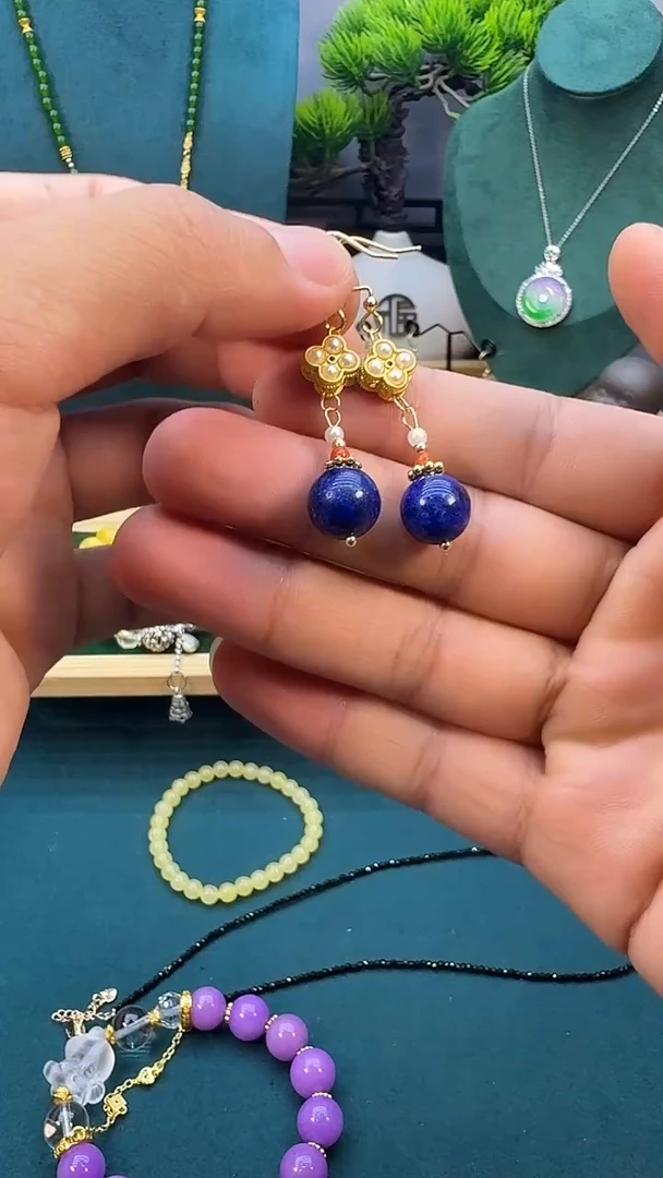 青金石14K金镶嵌耳饰QL03