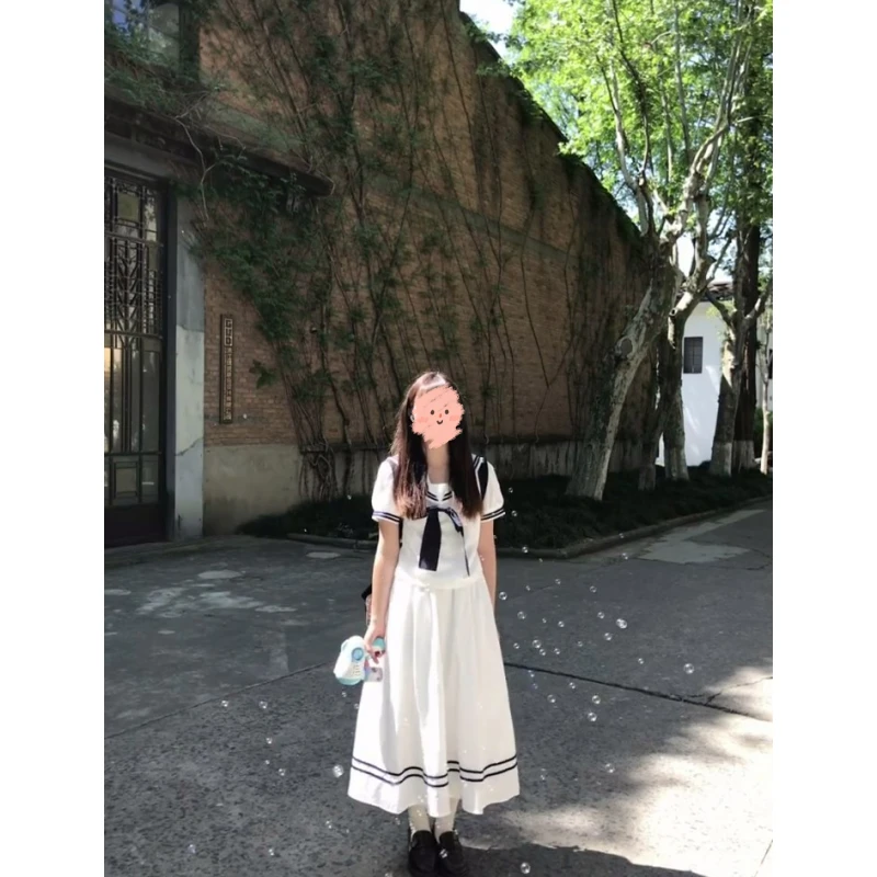 日系少女可爱水手服海军领短袖上衣白色jk减龄套装裙2025夏季新款