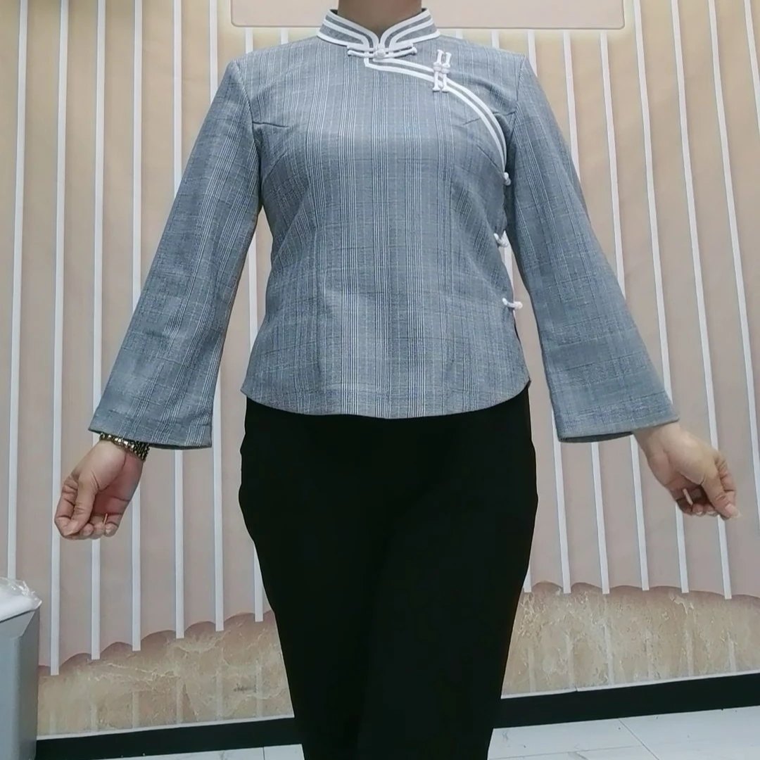 短外套禅意修身女装时尚上衣中国风服装茶服蓝色短款气质复古