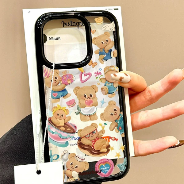 黑边亚克力手机壳适用苹果16卡通15/13全包12黄油小熊