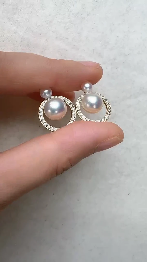 【闪购商品】淡水珍珠耳饰合金双珠圈圈金色