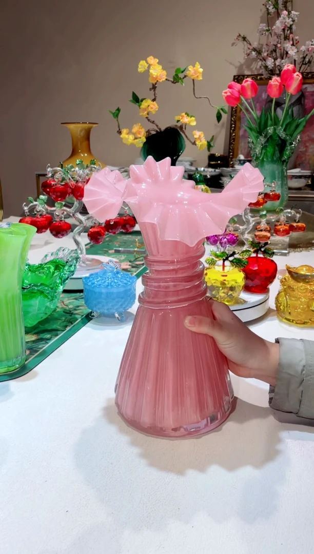 【闪购商品】琉璃手工艺品   粉色公主裙花瓶 微瑕