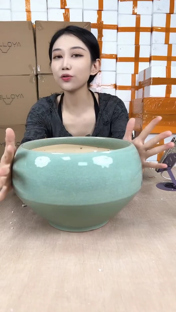 圆球绿花釉大号26x19
