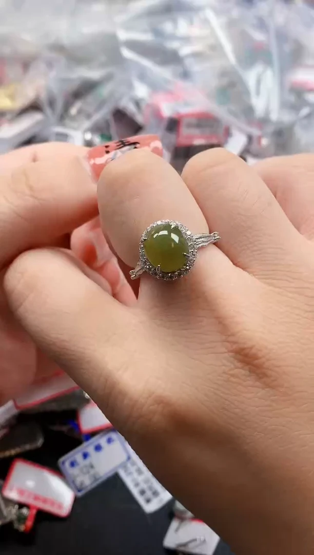 银S925镶嵌戒指翡翠天然A货缅甸翡翠
