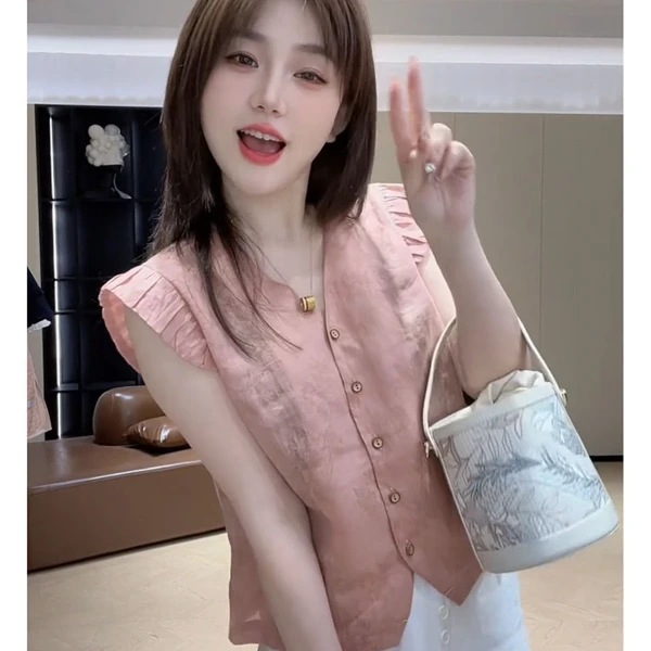 超好看独特漂亮高端欧货洋气小众不撞款轻奢高级感粉色上衣女夏季