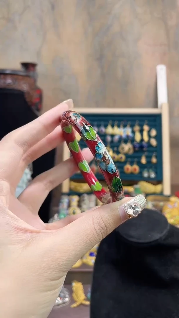 非遗手工景泰蓝开口镯子红色