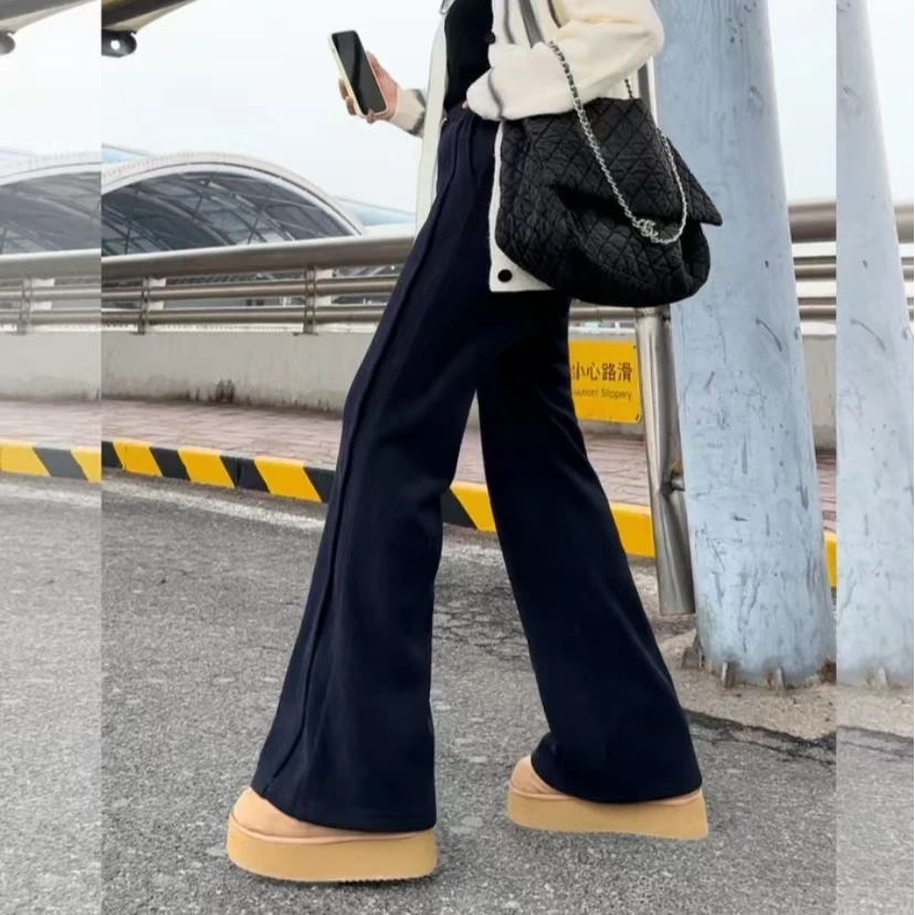 2024年冬季新品简约大气显瘦直筒休闲喇叭长裤女百搭