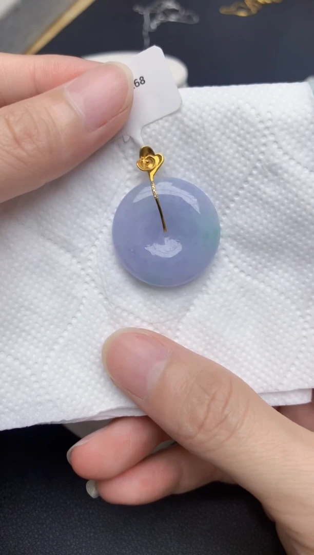 翡翠18K金镶嵌颈饰天然A货翡翠