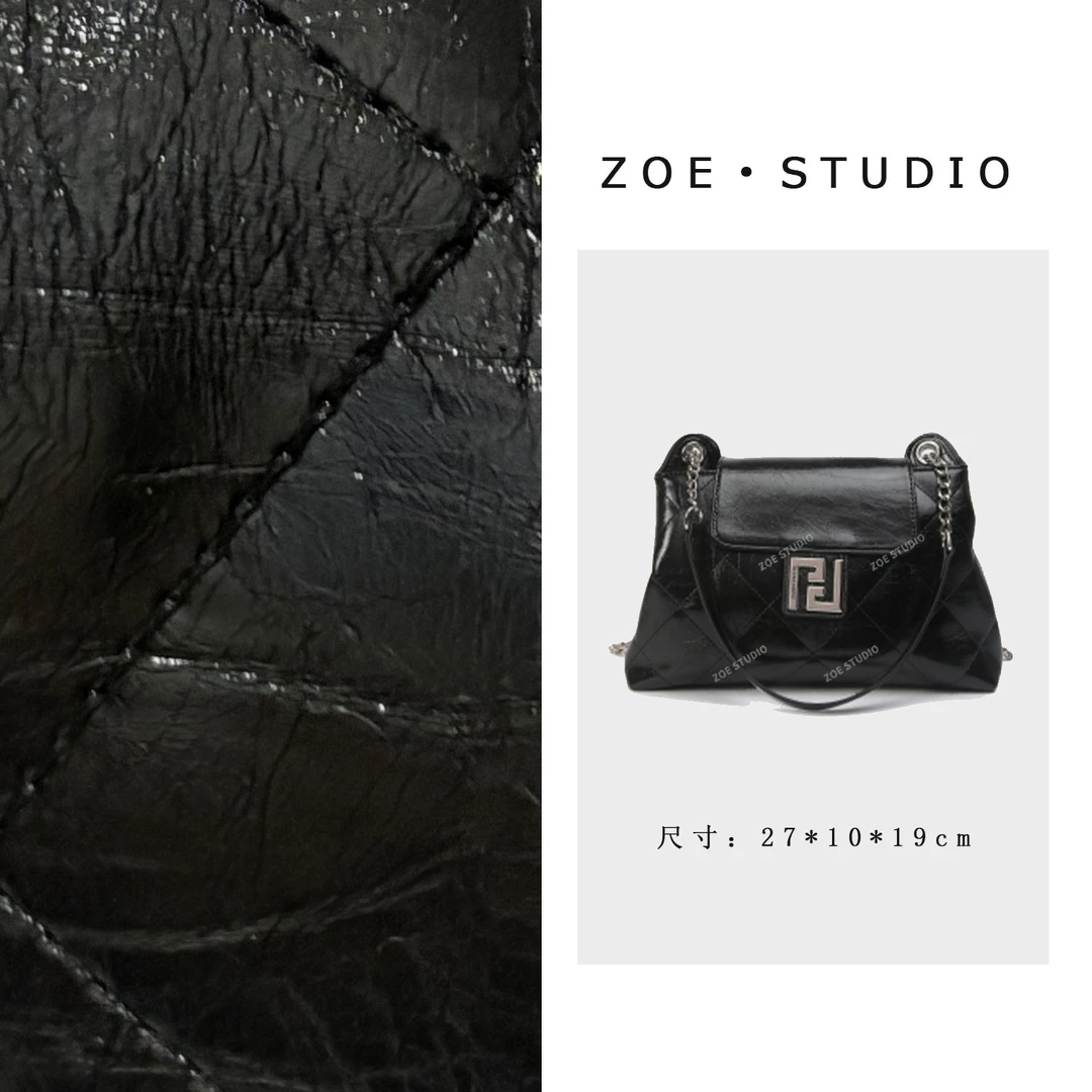 【佐伊甄选】SKL-7513-黑色轻奢女士时尚百搭小众单肩挎包拼色