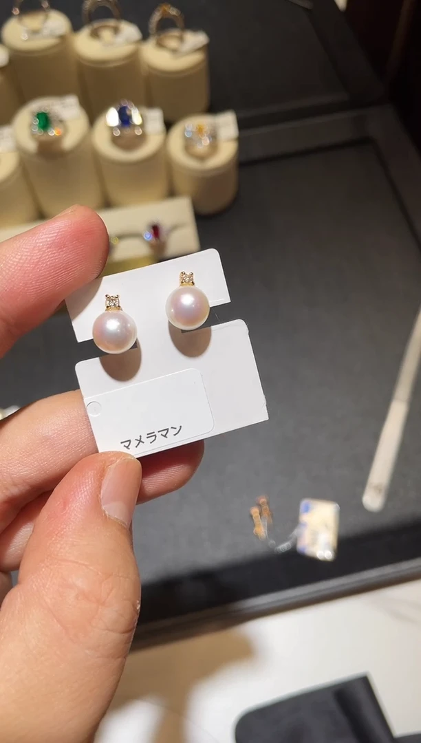 18K金镶嵌耳饰海水珍珠8.5-9mm