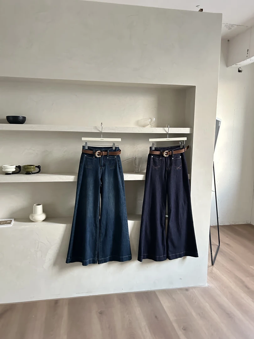 【赵小小&巨修腿形 梨形天菜】X-98031 高腰阔腿牛仔微喇裤【配腰带】