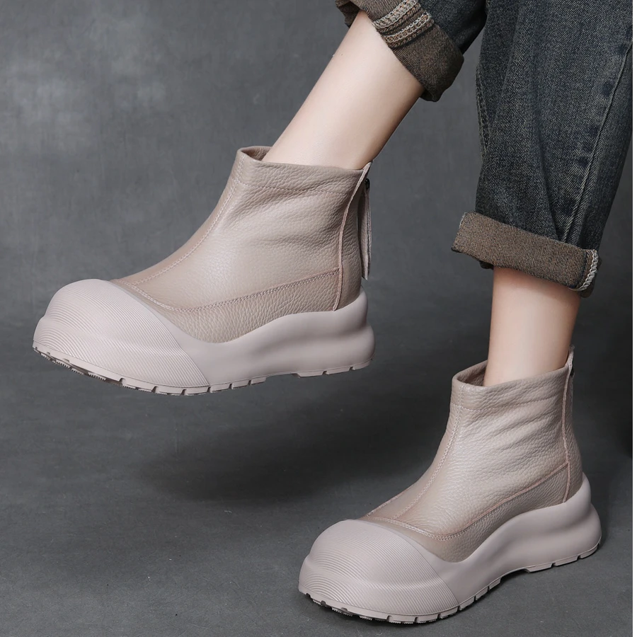 西瑞真皮短靴女冬季新款高级感马丁靴赫本风格鞋子女款网红款百搭