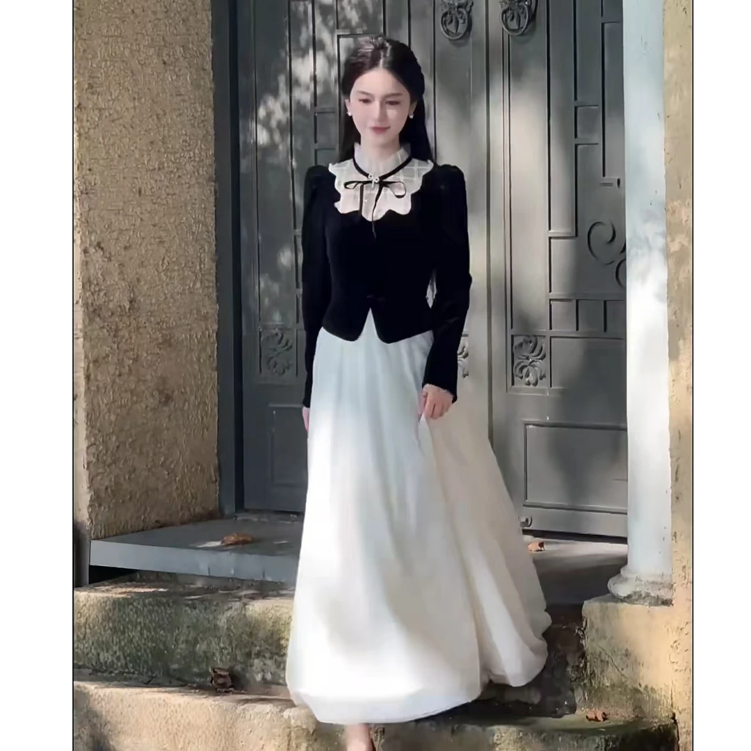 （芸品专属）2025春季新款法式复古千金风优雅显瘦假两件连衣裙1731