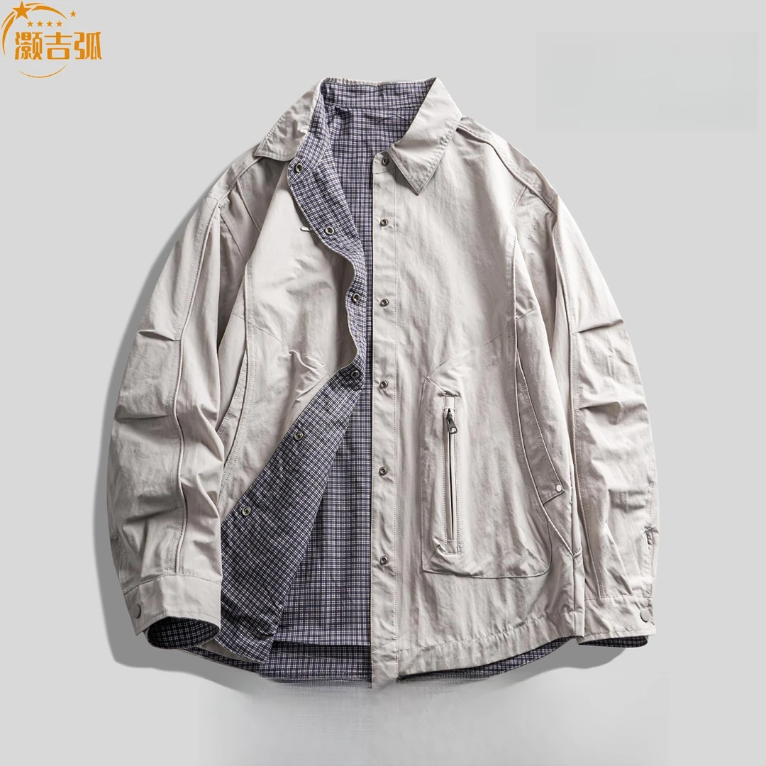 灏吉弧高街层次解构设计双面穿潮牌外套男士秋季宽松美式工装夹克