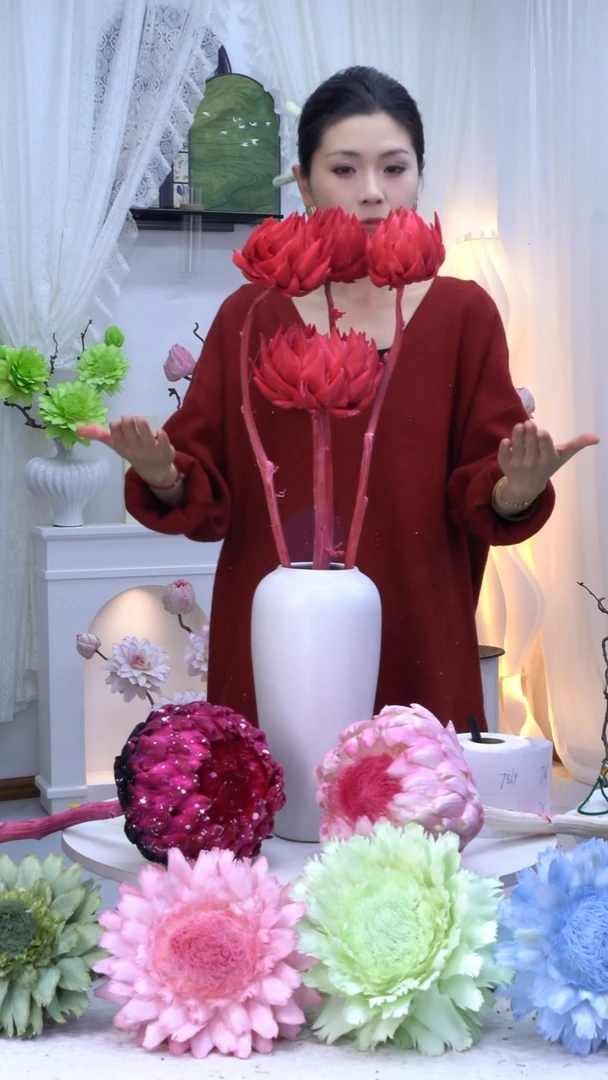 永生洋蓟玫红4头【叶片有伤】7867