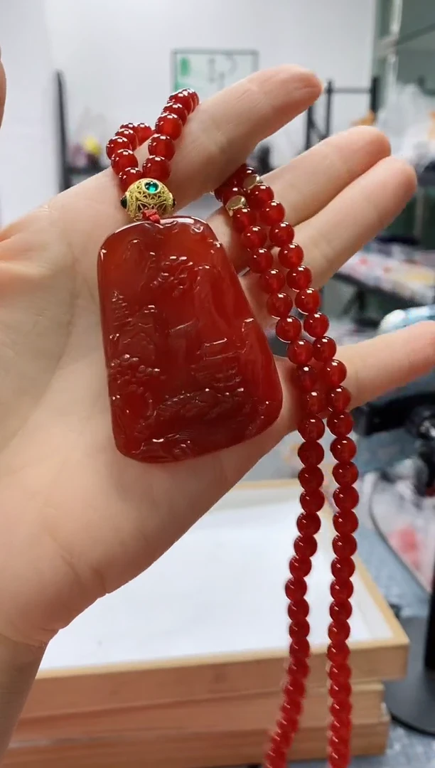 未镶嵌手链玛瑙/玉髓卡6mm项链山水牛血红套链