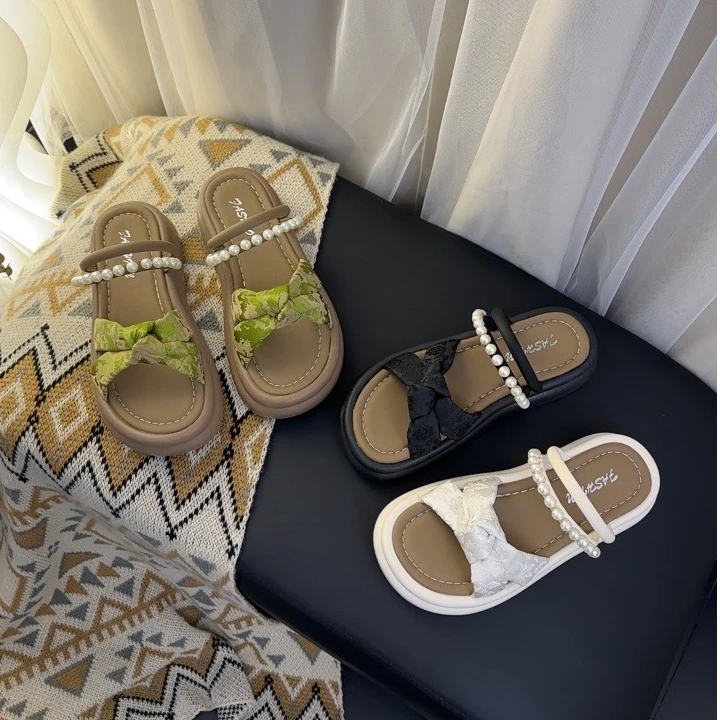 2025夏新国风钉珠设计一鞋两穿厚底软底舒适百搭休闲外穿女凉拖鞋