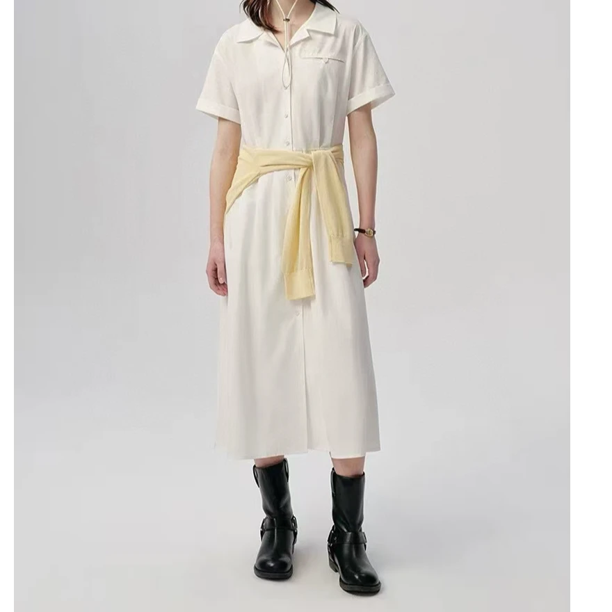 宝丫轻奢女式经典格纹衬衫式短袖连衣裙K3292