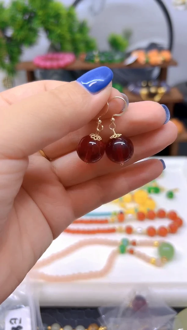 血珀14K金镶嵌耳饰E80