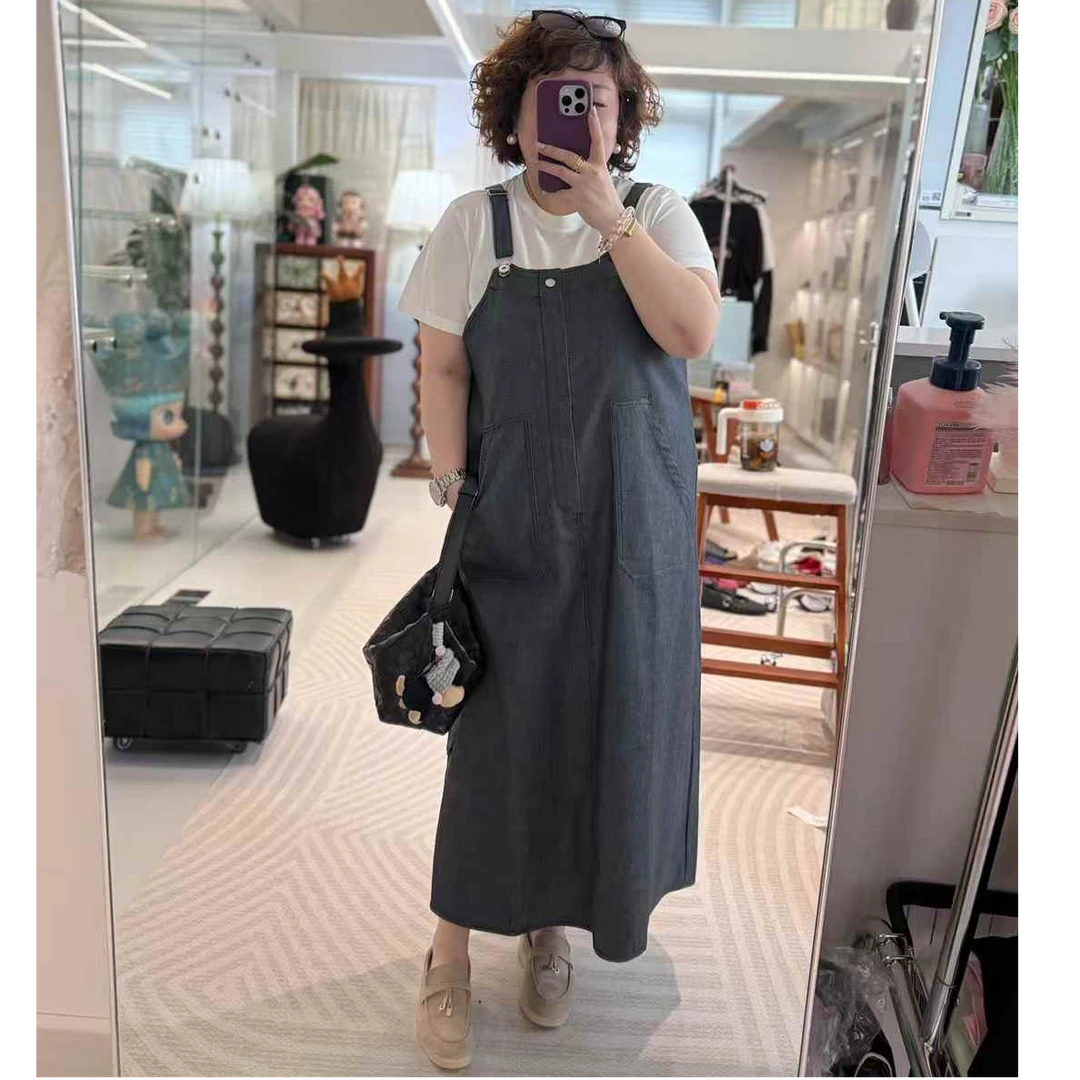 MEET  夏季定制版弹力牛仔背带裙